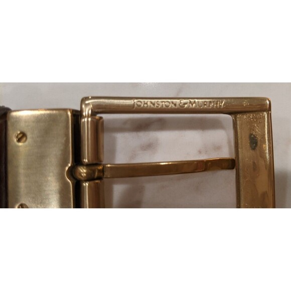JOHNSTON & MURPHY Brown Analine Kipskin Shoulders Leather Belt Brass Buckle 36 - Picture 4 of 7